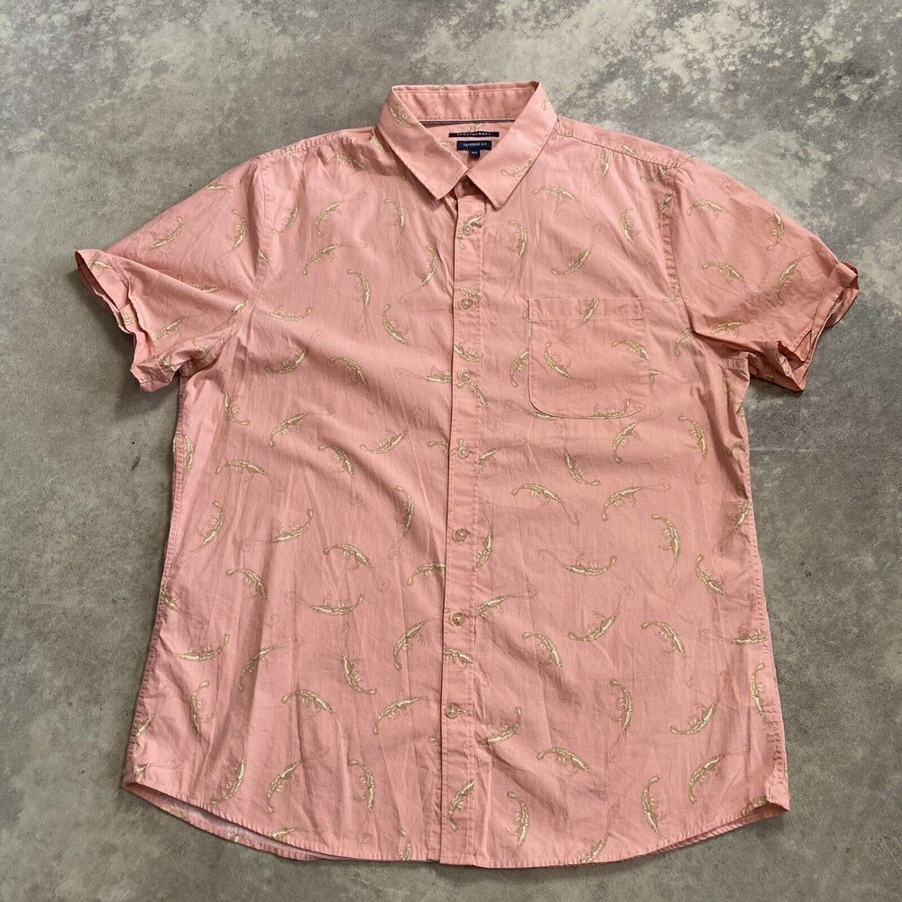 Sportscraft Shirt‎ Mens XXL Collared Button Down Tapered Fit Crawfish Print Pink